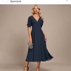 Elegant Navy Blue Midi Dress